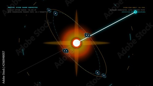 Futuristic Orbital Dyson Swarm Harvester Harvesting Solar Energy From A Glowing Star In Deep Space