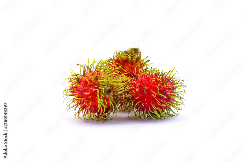 Fototapeta premium Rambutan is a tropical fruit tree. native to Southeast Asian countries.Rambutan on a white background.