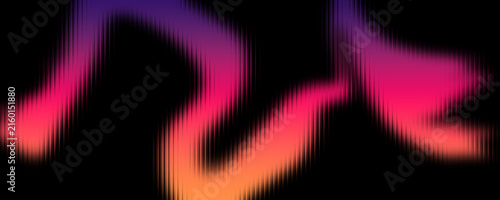 Abstract black grain background with vivid pink, magenta, purple and orange glowing waves, vertical blur lines and soft luminous distortion. 