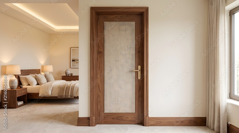 Fototapeta premium Simple Natural Wood Interior Door with Minimalist Modern Design