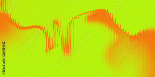 Neon green orange grain background with glowing waveform, vivid noise texture, blurred vertical distortion and energetic color contrast. Concept of sound, energy, motion and technology