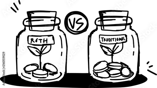Bild auf Leinwand Hand Drawn Roth vs Traditional IRA Comparison Icon