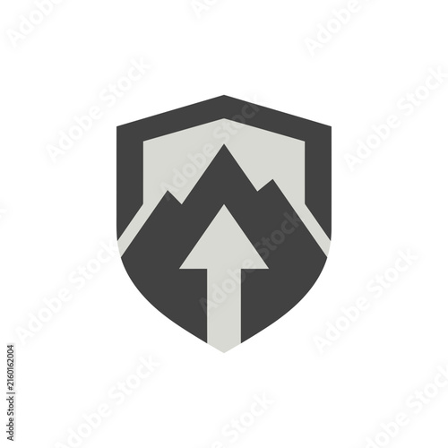 Shield icon with mountain peak and upward arrow.