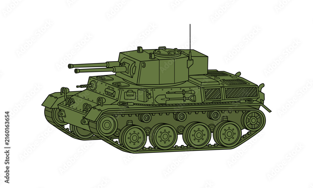 Fototapeta premium Green military tank, armored combat vehicle, tactical defense and war vector illustration