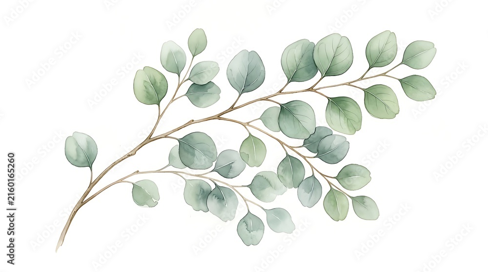 Obraz premium Watercolor eucalyptus branch with green leaves botanical painting