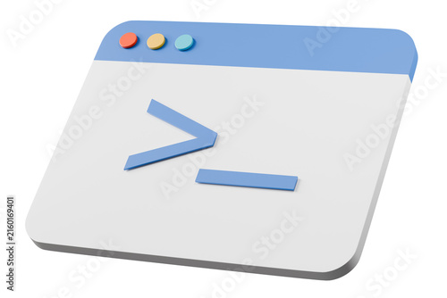 3d coding terminal browser icon. programming concept. minimal cartoon command prompt and web window for software development. isolated on white transparent background. 3d render.