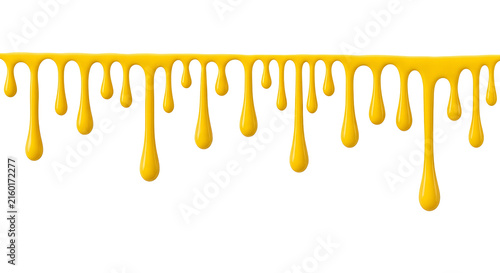 Golden liquid dripping with smooth texture during a bright studio light with a clean white background