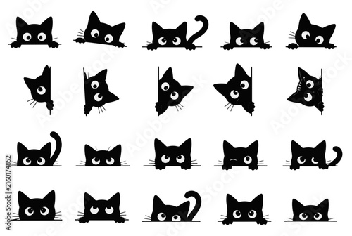 Peeking Black Cats Set Playful and Cute Vector Designs for Whimsical Projects