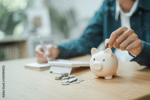 Картината върху платно savings deposit plan with financial allocation; a long term savings planning scene