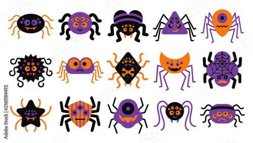 Funny halloween spiders vector set with unique shape characters halloween collection arachnid decoration illustration character wildlife celebration seasonal