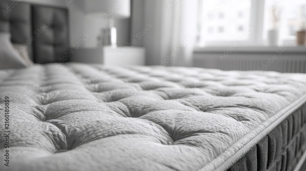 Obraz premium Close-up textured weave of a supportive breathable mattress surface in a bedroom setting