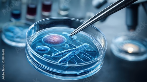 Detailed examination of a microfluidic chip holding biological samples for laboratory research.