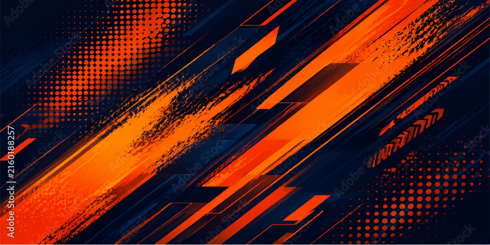Fototapeta premium Abstract Red Black Grunge Background with Futuristic 3D Laser Lines, Fiery Orange Light, Geometric Squares and Digital Technology Texture Vector Illustration