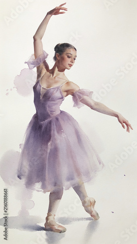 Elegance in motion as a graceful ballerina dances in a soft lavender tutu under the spotlight