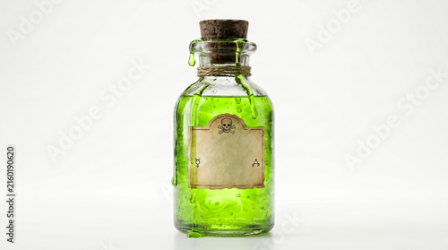 Mystical green potion bottle with an aged vintage label.