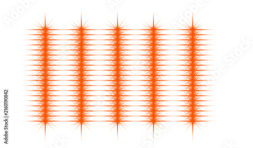 Orange Glowing Light Grid Effects with Lens Flares on Transparent Background.