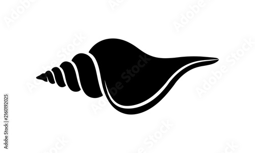 Bild auf Leinwand Sea shell conch black silhouette icon, marine spiral vector graphic illustration