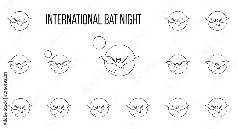 Fototapeta premium International Bat Night: Minimalist Bat Icons and Moon on Transparent Background