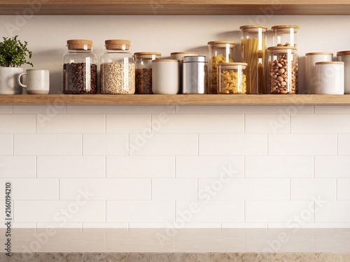 Reusable glass jars in a modern office kitchen