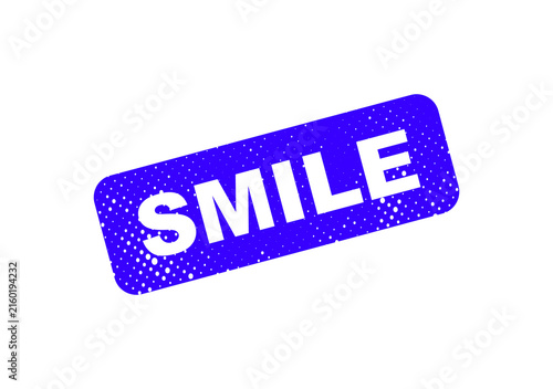 Smile blue glitter text stamp isolated illustration