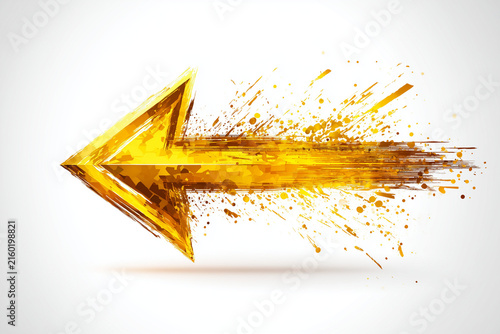 Gold golden arrow icon isolated on white background perfect for cut out design 