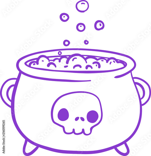 Cute Witch Cauldron with Bubbling Green Potion Cartoon Halloween Line art Hand Drawn Doodle