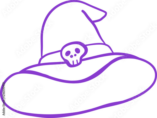 White Skull Candle with Purple Wax. Cute Cartoon Halloween Line art Hand Drawn Doodle