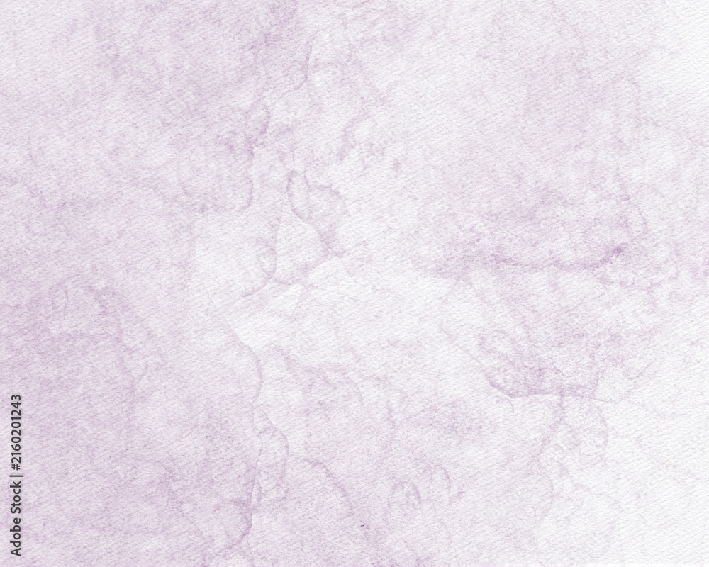 Fototapeta premium Pale lavender watercolor texture with visible delicate washes, soft cloudy edges and subtle paper grain, creating a light purple abstract painted background.