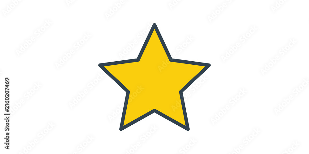 Fototapeta premium Yellow five pointed star icon with dark outline for ratings success.