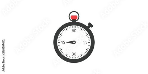 Cuadro en lienzo Analog stopwatch flat icon with red button for time tracking design