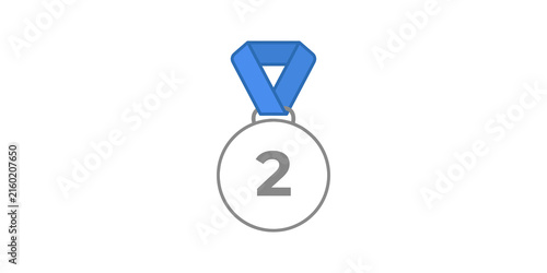 Bild auf Leinwand Second place medal in a competition with blue ribbon with number two