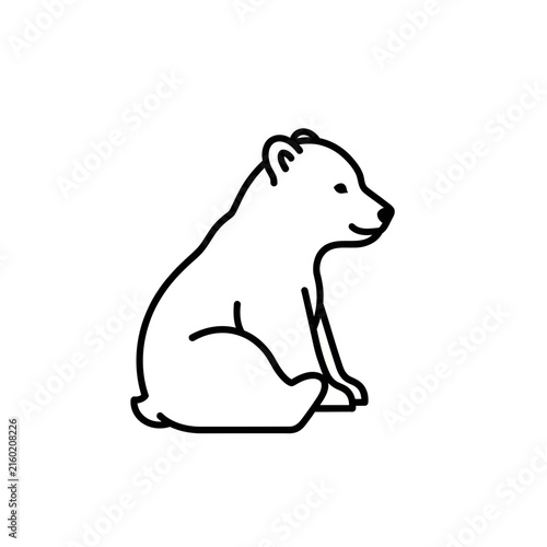 Cute baby polar bear linear icon vector illustration representing arctic animals
