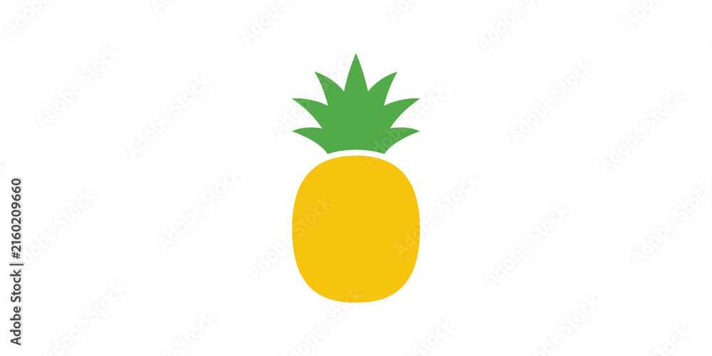 Fototapeta premium Pineapple fruit with green leaves yellow body simple organic food icon.