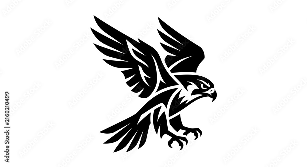 Fototapeta premium Stylized Black Falcon Bird of Prey in Flight.