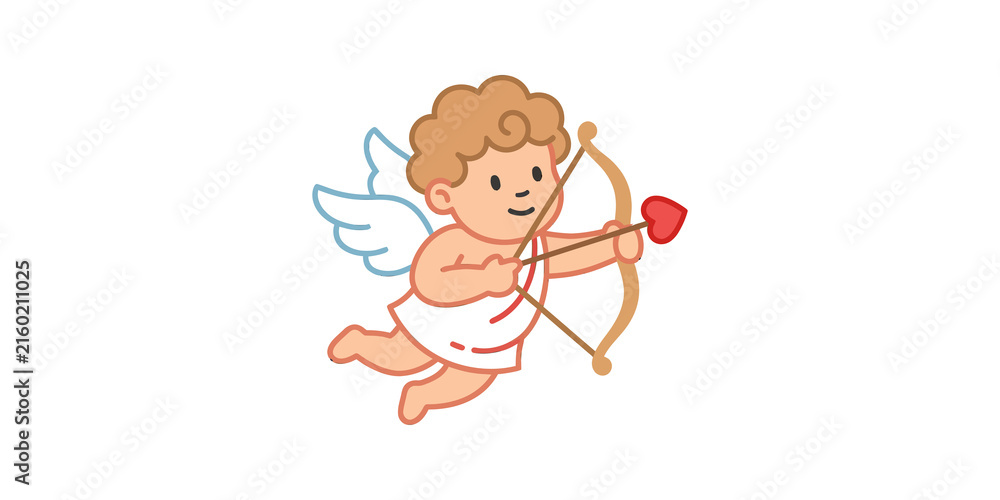 Fototapeta premium Cute cupid with bow and arrow shooting heart for love and romance.
