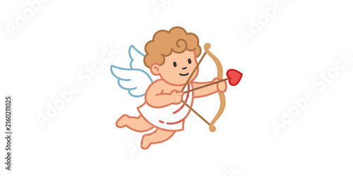 Принти на полотні Cute cupid with bow and arrow shooting heart for love and romance