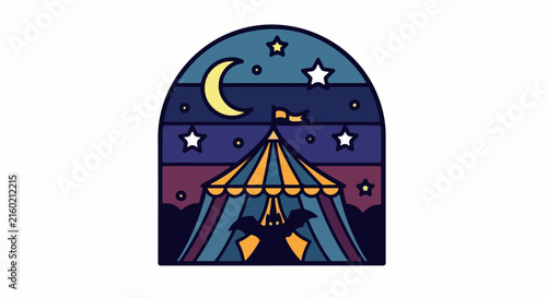 Spooky circus tent under night sky