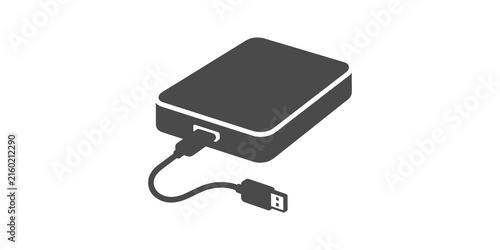 Bild auf Leinwand External hard drive icon with usb cable for data storage and backup