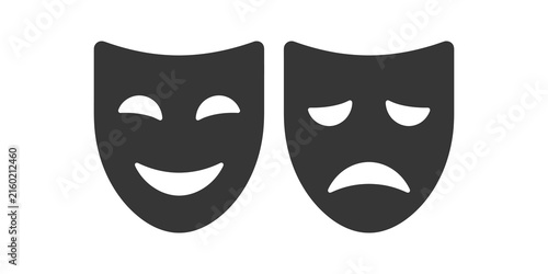 Comedy and tragedy masks flat icon grey set for theatrical performance.