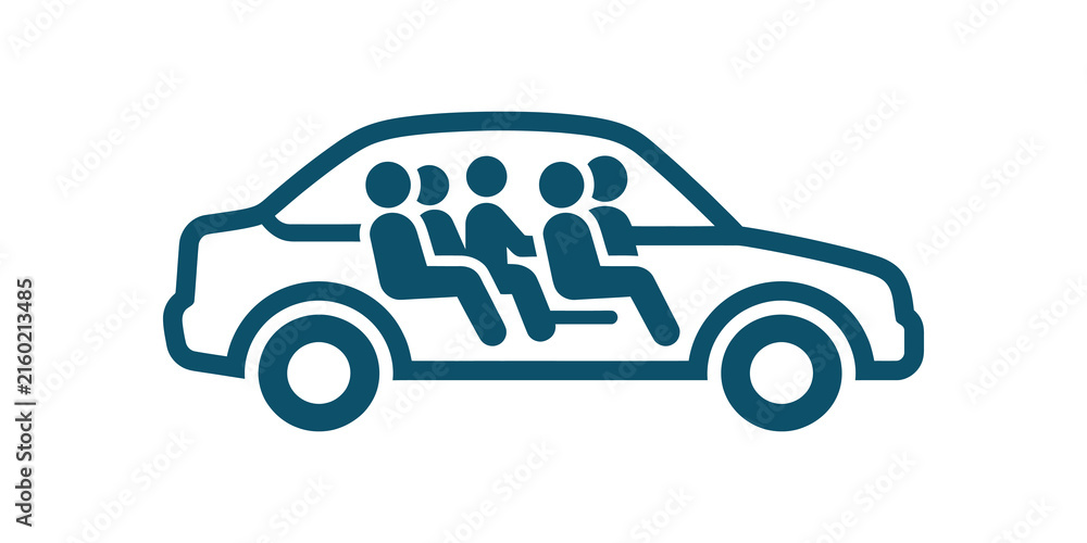 Fototapeta premium Carpooling transport icon blue color design for ride sharing services app.