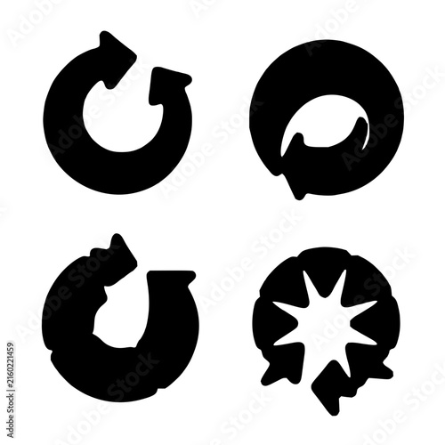 Circular arrow icons set with minimalist vector designs featuring single, double, triple, and quadruple curved arrows with clean lines and monochrome palette