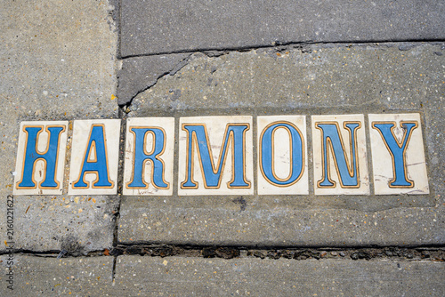 Bild auf Leinwand Closeup of Harmony Street Tile Sidewalk Sign in the Garden District of New Orlea