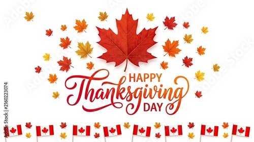 Happy thanksgiving day greeting card design with colorful autumn maple leaves on a clean white background