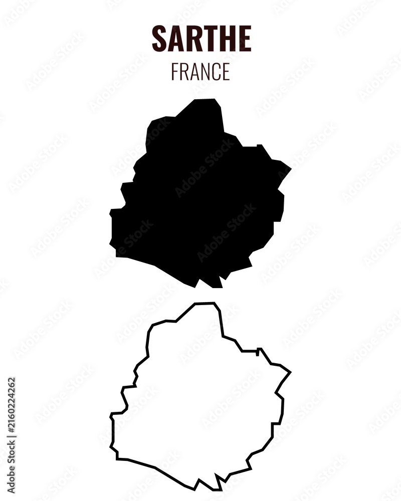 Obraz premium Sarthe map vector illustration set, French department silhouette and outline map