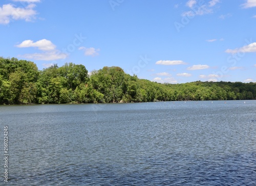 The beautiful peaceful lake on a sunny day.