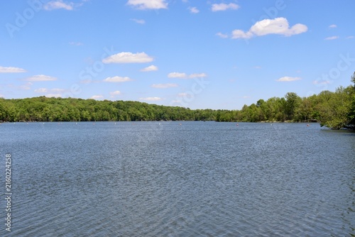 The beautiful lake in the countryside on a sunny day.