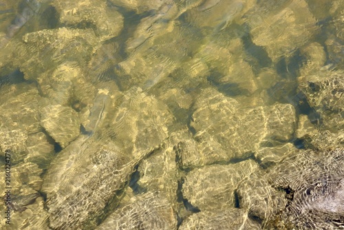 A close view of the rocks and stones under the water.