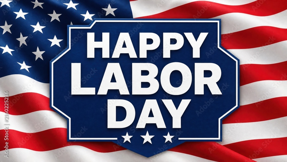 Naklejka premium Happy labor day sign with american flag background