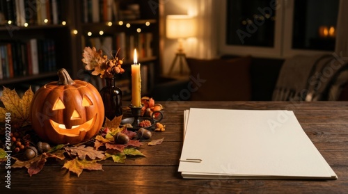 Blank Sheet of Paper with Halloween Decor