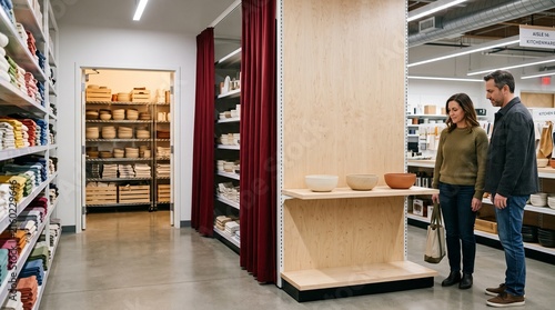Naklejka Shoppers see sparse shelf beside hidden inventory